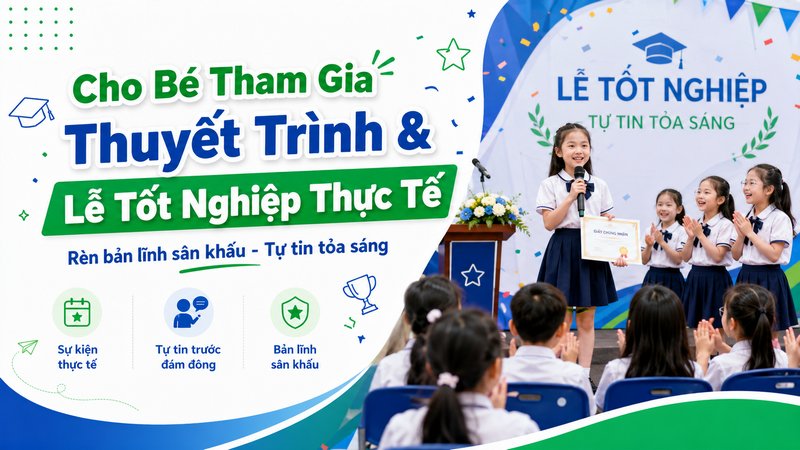 Cho bé tham gia các buổi thuyết trình hoặc lễ tốt nghiệp thực tế