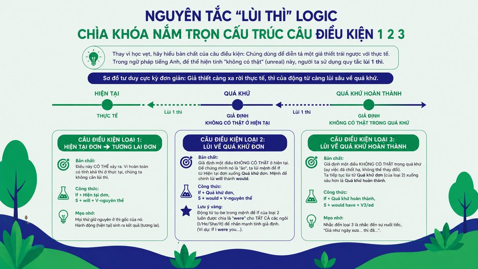 Nguyên Tắc "Lùi Thì" Logic - Chìa Khóa Nắm Trọn Cấu Trúc Câu Điều Kiện 1 2 3