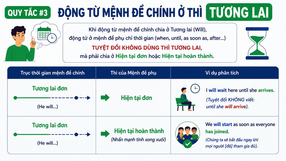 Quy tắc #3: Động từ mệnh đề chính ở thì TƯƠNG LAI
