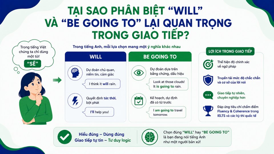Tại sao phân biệt Will và Be going to lại quan trọng